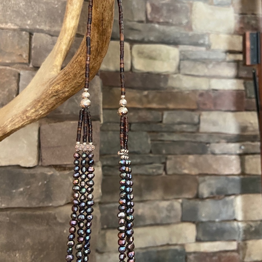 Black Freshwater Pearl/Turquoise Necklace - Picture 10 of 12